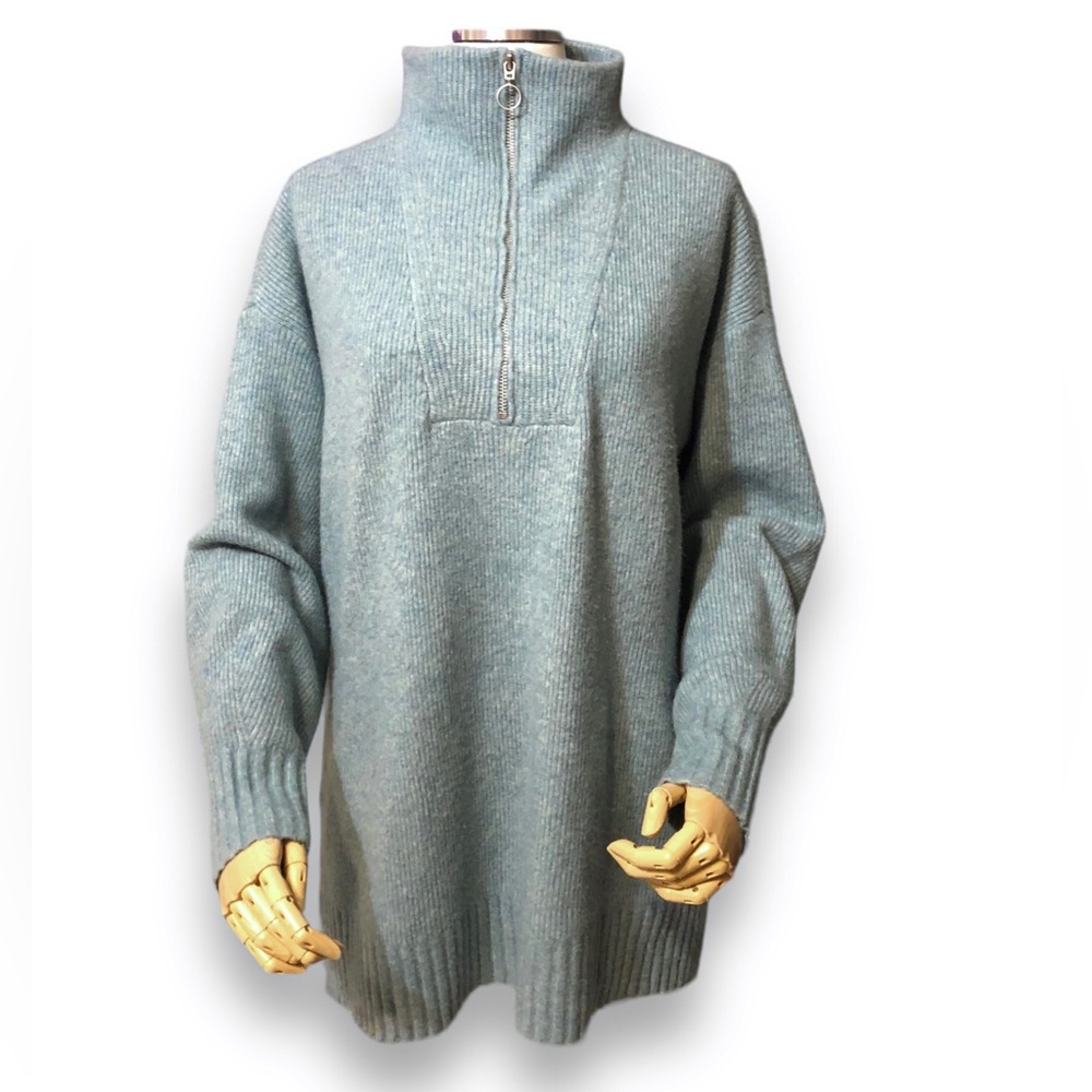 LOU & Grey Aqua Mock Turtleneck Quarter Zip Tunic Sweater